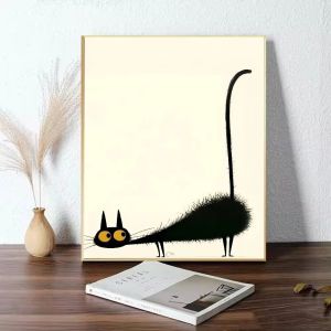 Minimalism Cute Peeping Black Cat Funny Cat Face Modern Poster and Prints Canvas Printing Wall Art Picture for Living Room Decor