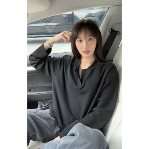 Áo Thun Nam Tay Dài Cổ Chữ V Dáng Rộng Mùa Thu Thường Ngày Thoáng Khí Vải Polyester Cotton Cotton Polyester Áo Lót