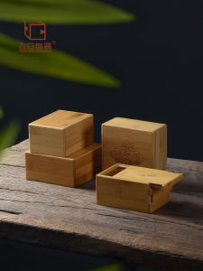Square Creative Lock Box Draw Cover Storage Box Bamboo Made Stamp Box Jewelry Accessories Small Gift Box Household Organizer