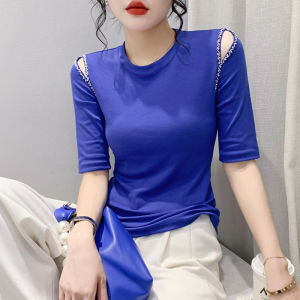 Áo Thun Nữ Tay Lửng Hở Vai Gợi Cảm Mùa Hè 2024 Dáng Ôm Vừa Vặn Thời Trang Thường Ngày Chất Liệu Cotton Pha Trộn