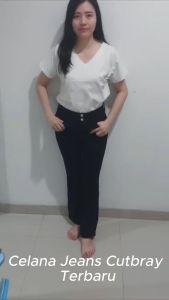 Celana Panjang Cutbray Highwaist Wanita Jeans Premium / Jeans Hitam Wanita Stretch Soft Jeans