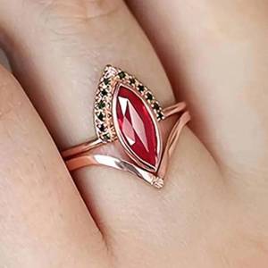 Huitan Luxury Women 2Pcs/Set Ring Inlaid Bright Red Marquise Cubic Zirconia Elegant Wedding Party Accessories Fashion Jewelry