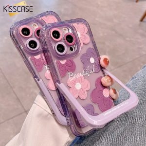 KISSCASE Colored Camellia Transparent Holder Stand Case For iPhone15ProMax INS With Invisible Bracket Creative Fashion Mobile Phone Case Hard PC Protective Case For Apple15 Pro Max 14 Plus 13 12 11 Back Cover