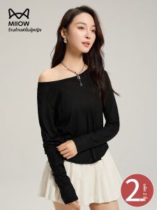 MiiOW | เสื้อยืดแขนยาวผ้าโปร่งโชว์ไหล่สำหรับผู้หญิง MiiOW Cat Lady ฤดูร้อนปี 2025 ทรงหลวม สไตล์ลำลอง ปกป้องจากแสงแดด ระบายอากาศได้ดี