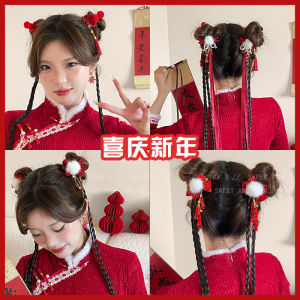 Red Wind Butterfly Knot Long Tassel Hair Clip Girls New Year Double Tail Bun Hair Accessories Korean Style Fashionable