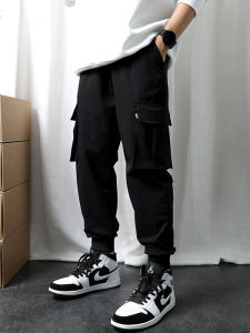 Trendy Casual Workwear Pants for Men Autumn Season Elastic Waist Sports Style Long Trousers All-Match Loose Fit Teenager Size