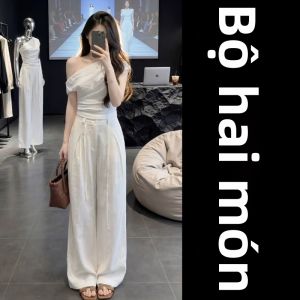 Karrar betsey | Bộ Đồ Mùa Hè Quần Ống Rộng Và Áo Hở Vai Màu Trắng