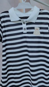 Stripe Dress for Kids Girls Cute Bear Design Korean Style Casual Mini Formal Polo Dress for Girls 3-14 Years Old