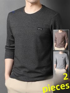 ROMON | Long Sleeve T-Shirt for Middle-aged Men Spring and Summer Style Embroidered Round Neck Pullover