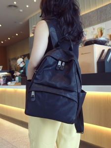 Oxford Fabric Double Shoulder Bag Womens Fashion Feather Print Travel Bag Large Capacity Computer Backpack Commuter Style