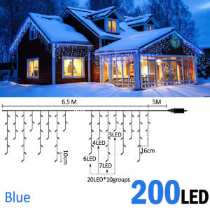6.5200LED/20M480LED Icicle String Lights Christmas 40Drops 8 Modes Plug in Curtain Waterproof for Holiday Wedding Party Garden