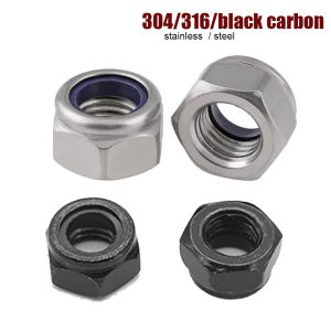 2/25pcs M2 M2.5 M3M4 M5M6 M8 M10 M12 M16 304/316 Stainless Steel Black Hex Nylon Insert Lock Nut Self-locking Nylock Nut Locknut