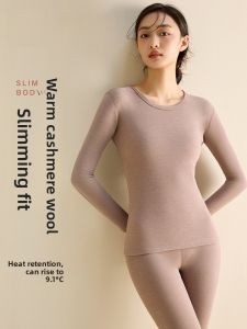 MiiOW | Thickened Woolen Fleece Warm Underwear Set For Women Long Sleeve Long Pants Sweet Style Polyester Fiber Comfortable Lightweight