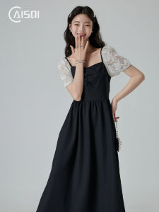 Chai 17 Black Dress French Hepburn Style Elegant Dress Womens Summer New Arrival Special-Interest Design Slimming Dress