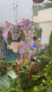 Lồng Đèn Trung Thu Vòng Tròn 2 Thỏ Ngọc Có Thỏ Cún Mèo Kuromi Đáng Yêu Đèn LED Cho Bé