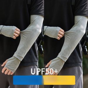 MiiOW | Mens Cycling Sun Protection Ice Sleeve Breathable Ice Silk Anti-slip Palm Cover Arm Protector UV Protection Lightweight Long Sleeve