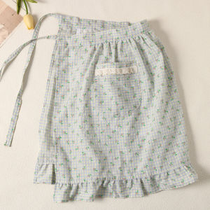 Korean Style Breathable Short Half-Length Womens Apron Lightweight Floral Print Water-Resistant Home Use Lace Trim Utility
