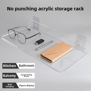 Transparent Wall Mounted Acrylic Shelf No Drilling Organic Glass Partition Bathroom Kitchen Storage Rack Home Decor Organizer