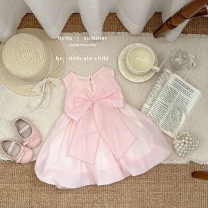 Sleeveless Sweet Mesh Dress with Bow