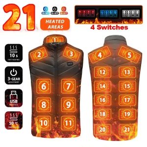 Heated Vest 21 Heating Zones USB Self Heating Men Women Winter Warm Thermal down Jacket for Outdoor Activities