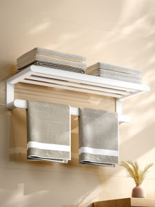 White Bathroom Space Aluminum No-Drill Wall Mounted Towel Rack Storage Shelf Toilet Bath Towel Holder Bathroom Organizer