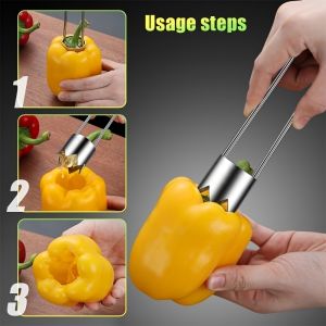 Stainless Steel Corers Portable Core Remover Fruit and Vegetable Core Extractor Kitchen Tools for Pitting Chili Peppers Melons
