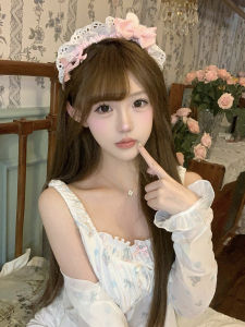 Cute Pink Bowknot Rabbit Ear Lace Hairband Womens Sweet Style Face Wash Hair Accessory Headwear for Daily Use And Parties