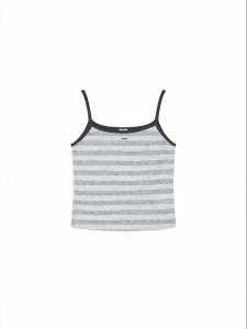 Round Neck Versatile Gray Striped Cool Womens Vest