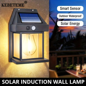 KEBETEME Outdoor Solar Tungsten Wall Light with Motion Sensor IP65 Waterproof LED Safety Light for Patio Outdoor Deck Porch Barn Garage