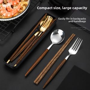 Portable Creative Wood Grain Stainless Steel Cutlery