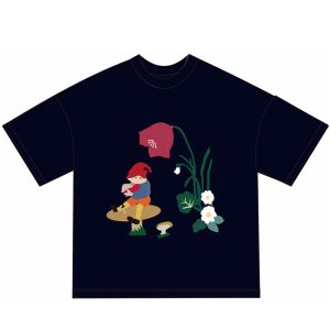 Summer Cartoon Print Short Sleeve T-Shirt for Girls Baby Clothes Cotton 100% Pure Color Loose Fit round Neck Sweat Absorbent