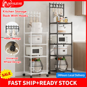 Royalstar Multi-tiered Storage Rack with Hooks Wheeled Kitchen Storage Rack Kitchen Cookware Storage Rack