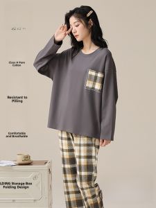 MiiOW | Pure Cotton Sleepwear Set For Women Crew Neck Long Sleeve Pants Casual Wearable Home Clothes 2025 New Style Breathable Comfortable