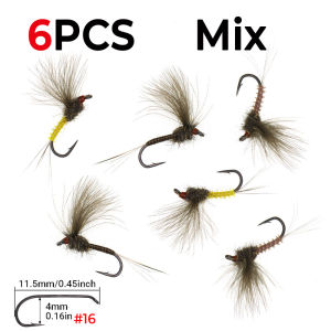 ICERIO 6PCS #16 CDC Emerger Midge Dry Fly Barbed Artificial Midge Insect Bait For Trout Pale Chub Stream Fly Fishing Lure