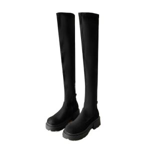 Giày Bốt Cao Đến Đầu Gối Đế Dày Cho Nữ Mùa Thu Đông Phong Cách Mới Giày Bốt Da Lộn Ôm Sát Chân