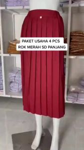 Rok seragam sekolah SD/MI Panjang Kelas 1/2/3/4/5/6 XL rempel polos Merah Bahan Twist