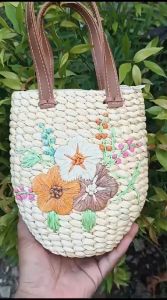 Tas Enceng gondok balon Sulam Bunga Tas cantik Tas unik dari Enceng Tas wanita