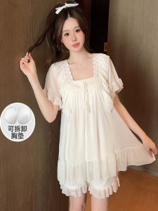 Summer New Style Womens Modal Lace Short Sleeve Shorts Set Princess Sweet Cute Fashionable Two-Piece Set Cotton Fabric