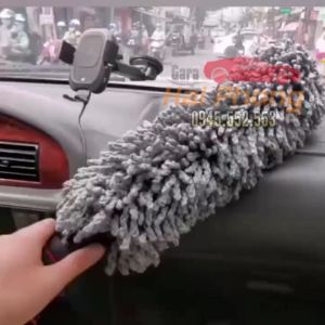 Chổi lau bụi bằng sợi dầu cán dài kim loại rửa xe dọn nội thất cho xe hơi xe ô tô xe tải- Loại tròn
