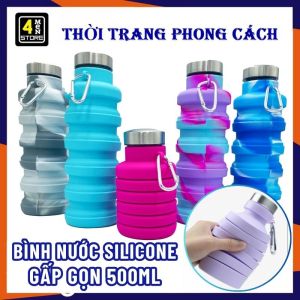 Bình Đựng Nước Silicon Gấp Gọn Có Móc Treo Tiện Lợi 500ML - Chai  Bình Nước Thể Thao  Bình Gấp Gọn Đựng Nước Cho Bé