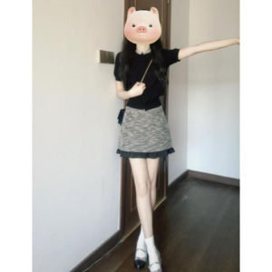 CHANGTONG | Chic Mini Fragrance Style Two-Piece Set Elegant Half-Skirt Top Summer Outfit Cotton Round Neck Short Sleeve套头衫