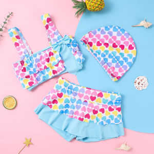 Summer Girls Swimwear Set with Striped Halter Top