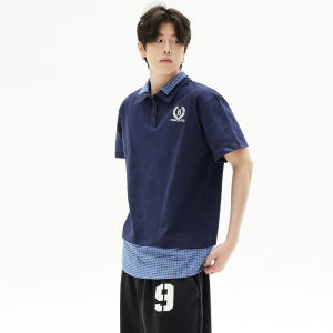 OUMULONG | Áo Thun Polo Có Khố Plaid Đối Chiếu Cotton