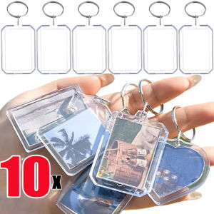 【Pphha】10PCS Idol Photo Frame Keychain Transparent Rectangle Blank Clear Acrylic Insert Photo Picture Frame Keyring Girls DIY Split Ring Pendant Gift