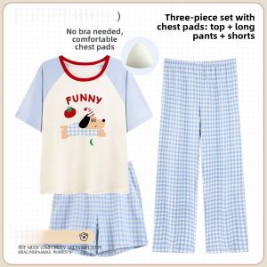 miiow | Catwoman Summer Sleepwear Womens Home Clothes Set Cute Cartoon Three-piece Womens Style Can Be Worn Outside Short Sleeve Round Neck