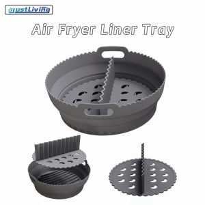 JustLiving Reusable Silicone Air Fryer Liners with Divider Insert Air Fryer Accessories Collapsible Liners for Air Fryer Basket 5QT and Larger - Easy To Clean Kitchen Cookware Accessories