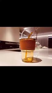 《411》 New Creative Bamboo Joint Glass Cup ins Wind   Large Capacity Straw Cup Coffee Mug Heat Insulated Anti-scald Office