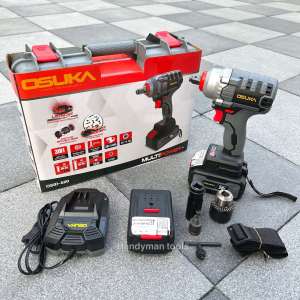 Osuka บล็อกแบตเตอรี่ สว่านแบต รุ่น TOP 128V OSID-520 ขนาดแบต 20V แบต 2 ก้อน ไร้แปรงถ่าน สีเทา ตามรูป พร้อมอุปกรณ์เสริม