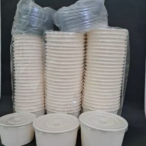 1 PAK 25pcs Paper Bowl 360 ml 12 oz dan TUTUP Mangkuk Kertas Mangkok Putih Kecil Take away ECER