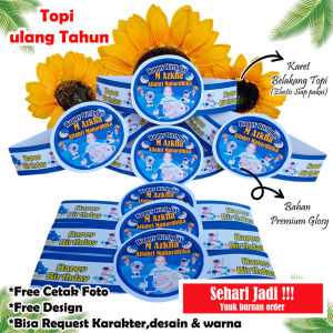 Topi ulang tahun anak isi 10pcs + desain foto anak (Bahan premium glosy) Topi pesta/Topi ulang tahun anak/Topi ultah karakter/Topi ultah anak/Topi ultah custom
